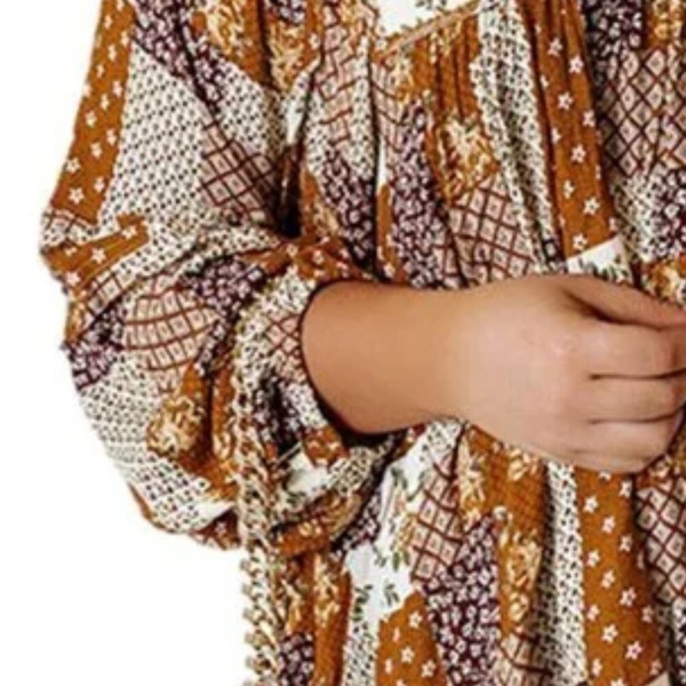 Lightweight Floral Blouse Balloon Sleeve Patchwork Multicolor Women 3X - Picture 4 of 12